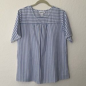 Country Store Cotton Shirt Medium Embroidered Striped Blue Oversized Cottagecore